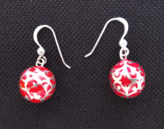 Harmony Ball Earrings | Stunning Red Ball, S/Silver Filigree - Click Image to Close